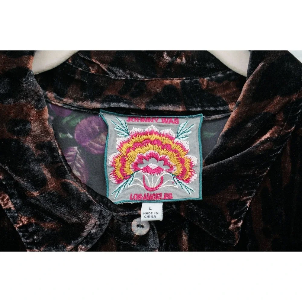 Johnny Was Torine Velvet Oversized‎ Button-Front Short Women's Large Floral - Picture 5 of 6